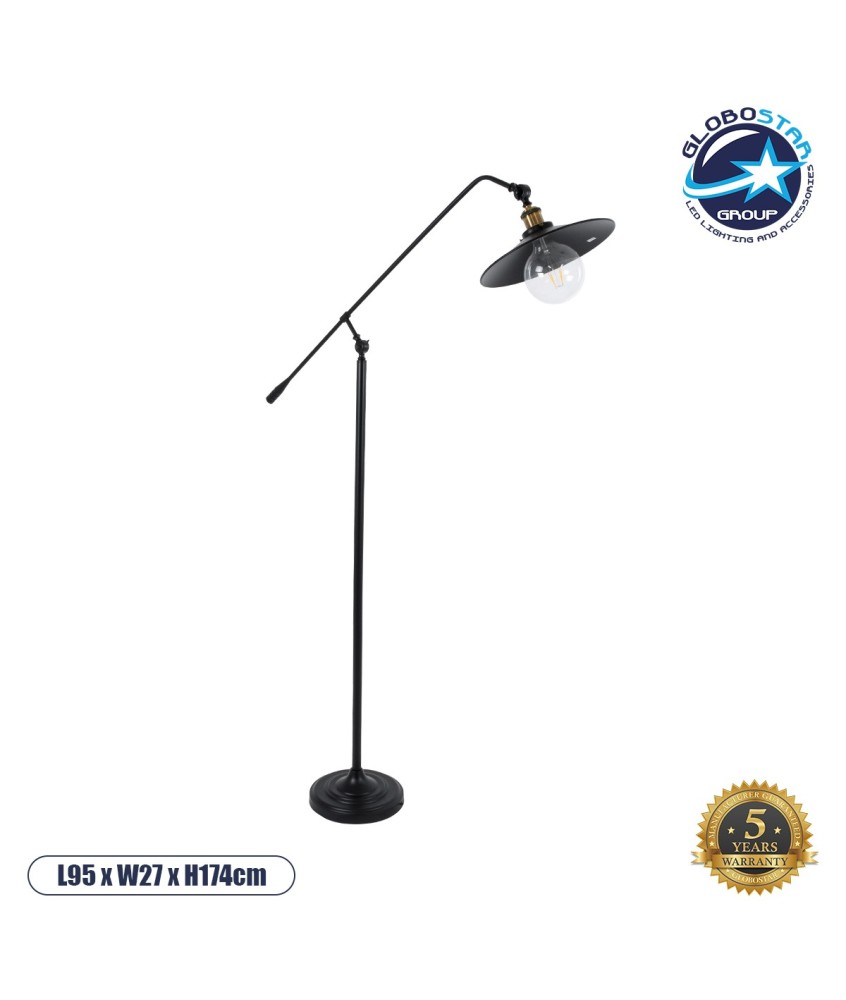 GLOBOSTAR® WYNGE 01101 Vintage Επιδαπέδιο Φωτιστικό με Ντουί 1 x E27 AC 220-240V IP20 - Μαύρο & Χρυσό - Μ95 x Π27 x Υ174cm